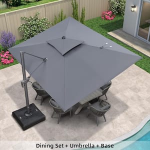 9-Piece Aluminum 6-Person Rectangular Outdoor Dining Set with Cushions, Base and Umbrella