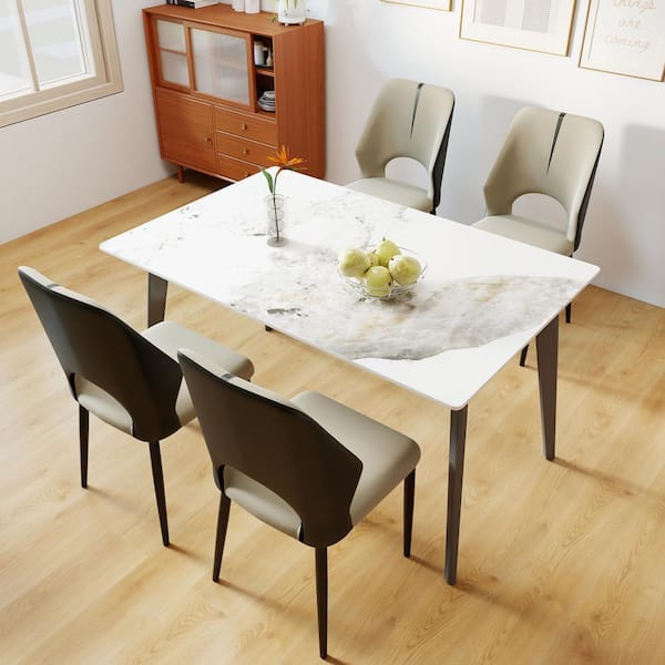 Magic Home 55 in. Pandora Sintered Stone with Gray Metal 4-Legs Dining Table (Seats-4)