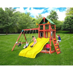 Sweetwater Deluxe Wooden Playset with Tarp Roof, Wave Slides, Rock Wall, Sandbox & Swing Set Accessories