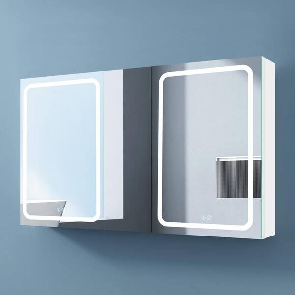 TOBILI 50 in. W x 30 in. H LED Rectangular Bathroom Medicine Cabinet ...