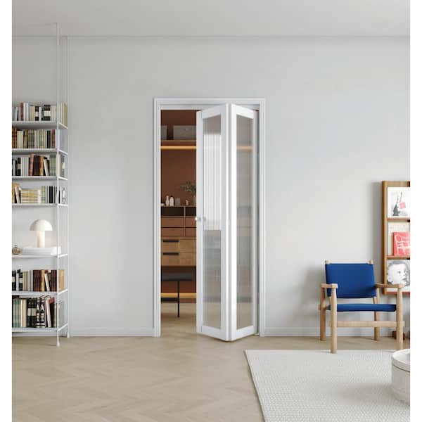 TENONER 36 in x 80 in Frosted glass Single Glass Panel Bi-Fold Interior Door for Closet, with MDF & Water-Proof PVC Covering