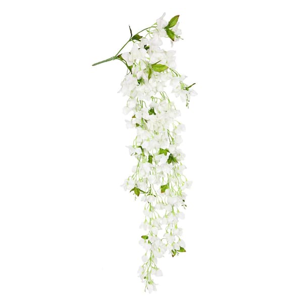 LIVING LUXURY 50 in. Cream White Artificial Bougainvillea Flower Stem Hanging Spray Bush