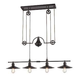 Stone Manor 42 in. W 4-Light Oil Rubbed Bronze Linear Chandelier with No Shades