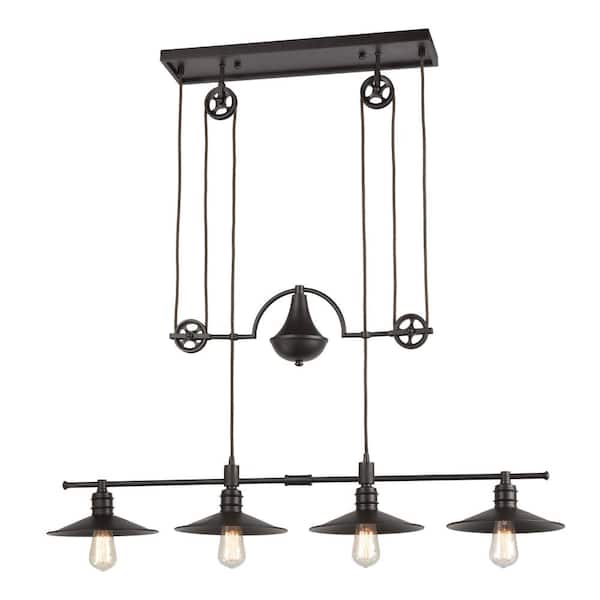 Titan Lighting Stone Manor 42 in. W 4-Light Oil Rubbed Bronze Linear Chandelier with No Shades