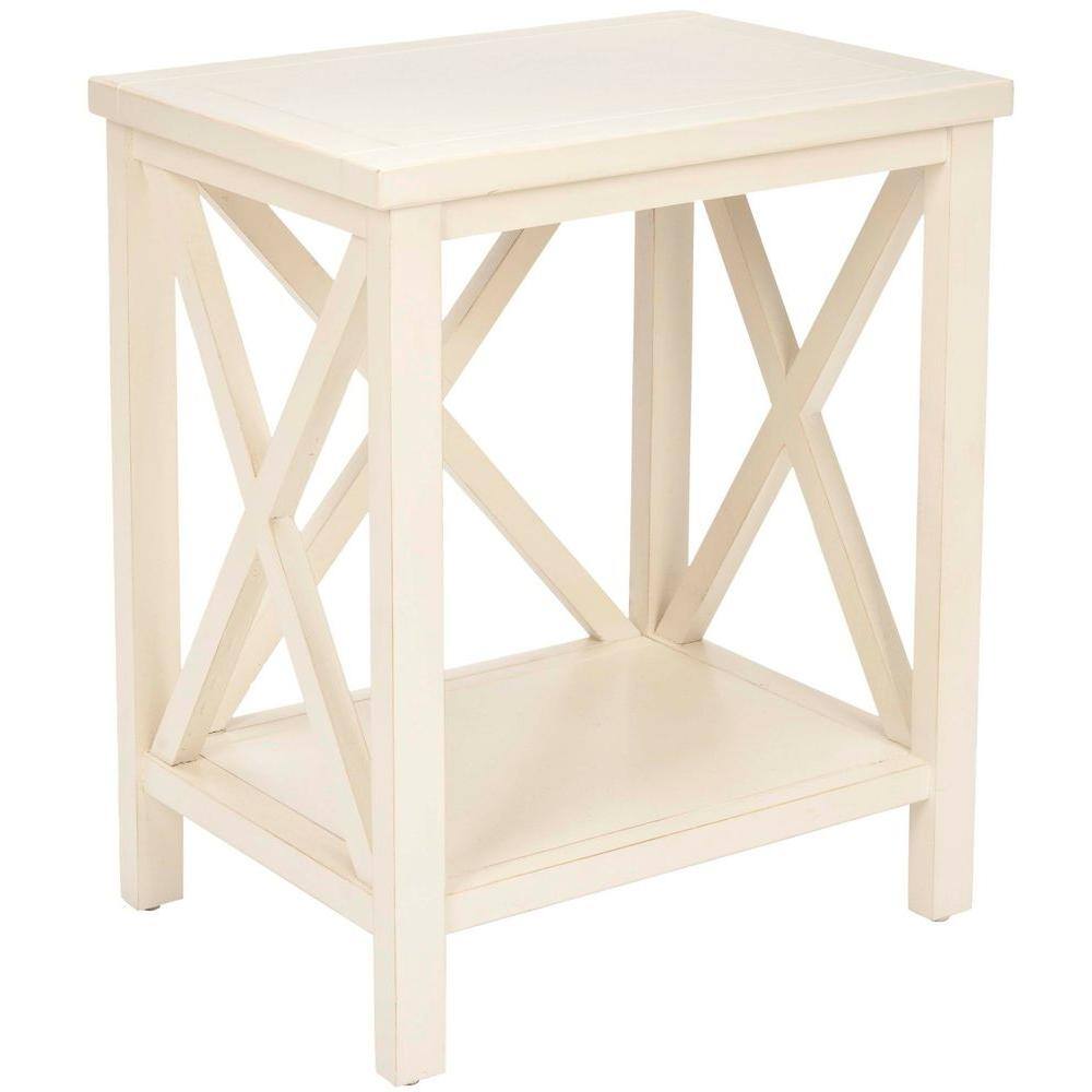 White Wood X-Base Latticework Accent Table
