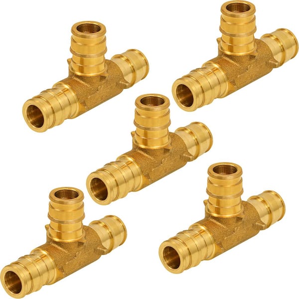 PLUMBFLEX 1/2 in. 90° PEX A Expansion Pex Tee, Lead Free Brass For Use in Pex A-Tubing (Pack of 5)