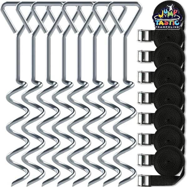 Heavy Duty Anti-Rust Trampoline Stakes and Straps for Outdoor Camping, Black (8-Pack)