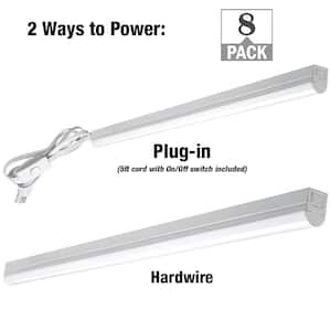4 ft. 32-Watt Equivalent Plug-in Hardwire Integrated LED White Linkable Strip Light Fixture 1800 Lumens 4000K (8-Pack)