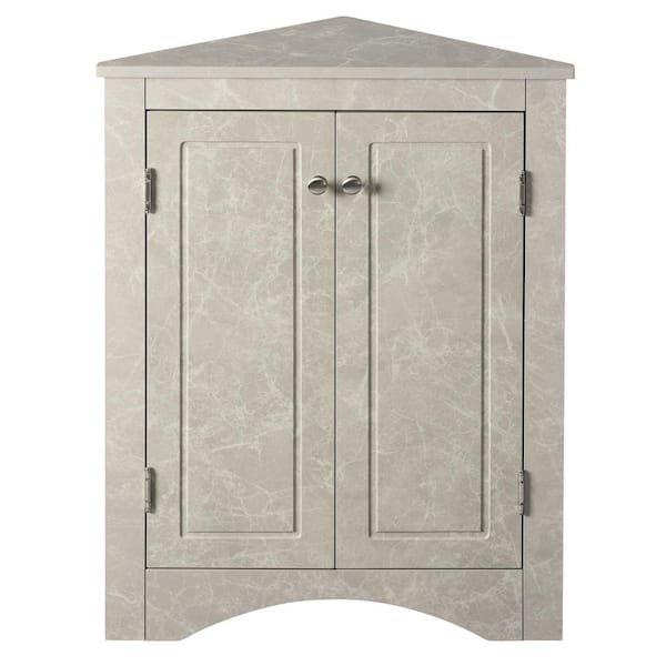 FAMYYT Triangle 24 in. W x 17 in. D x 31.5 in. H White Marble Freestanding Linen Cabinet with Adjustable Shelves
