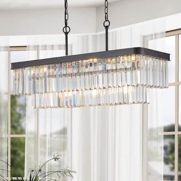 11 Light Black Modern Crystal Chandelier for Kitchen Living Room Bedroom with No Bulbs Included