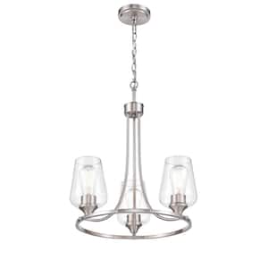 Ashford 18 in. 3-Light Brushed Nickel Chandelier Light with Clear Glass