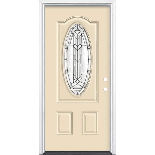 Masonite 36 in. x 80 in. Chatham 3/4 Oval-Lite Left Hand Inswing Painted Steel Prehung Front Door with Brickmold, Vinyl Frame