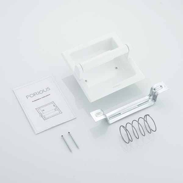 FORIOUS Bathroom Recessed Toilet Paper Holder Wall Mount Rear Mounting Bracket Included White in Bathroom HH0204W