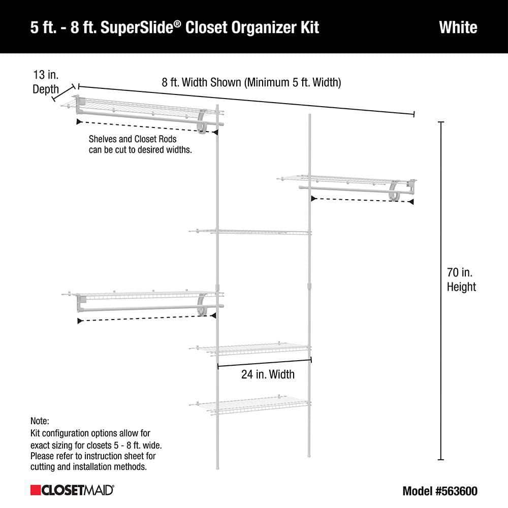 White Adjustable Steel Wall-Mounted Closet Organizer Kit