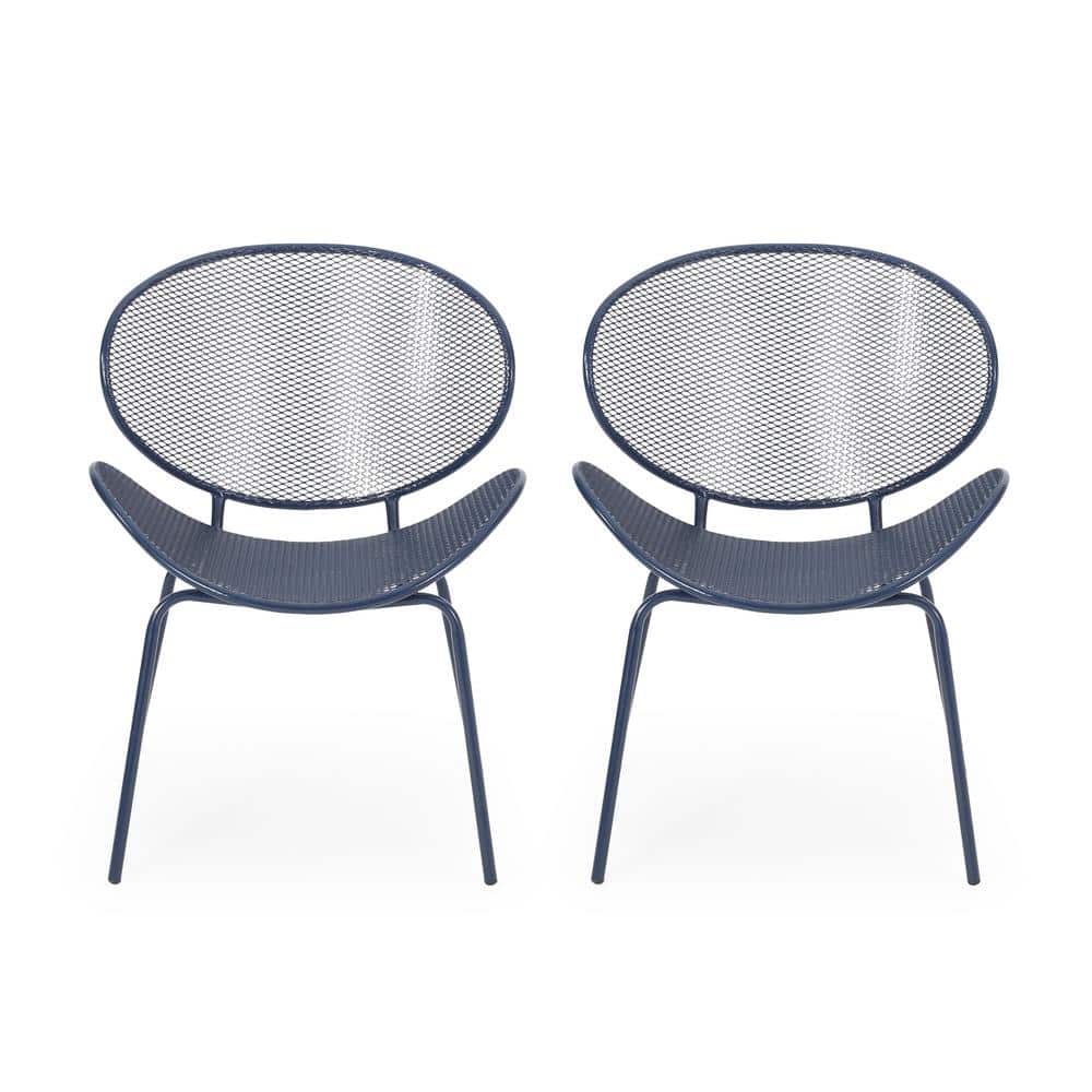 Navy Blue Iron Shell Outdoor Dining Chair Set of 2