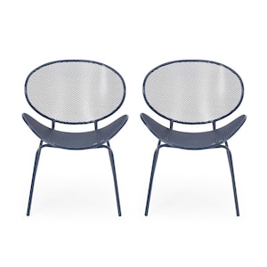Elloree Matte Navy Blue Metal Outdoor Patio Dining Chair (2-Pack)