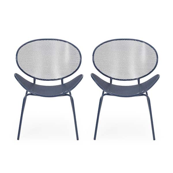 Elloree Matte Navy Blue Metal Outdoor Patio Dining Chair (2-Pack)