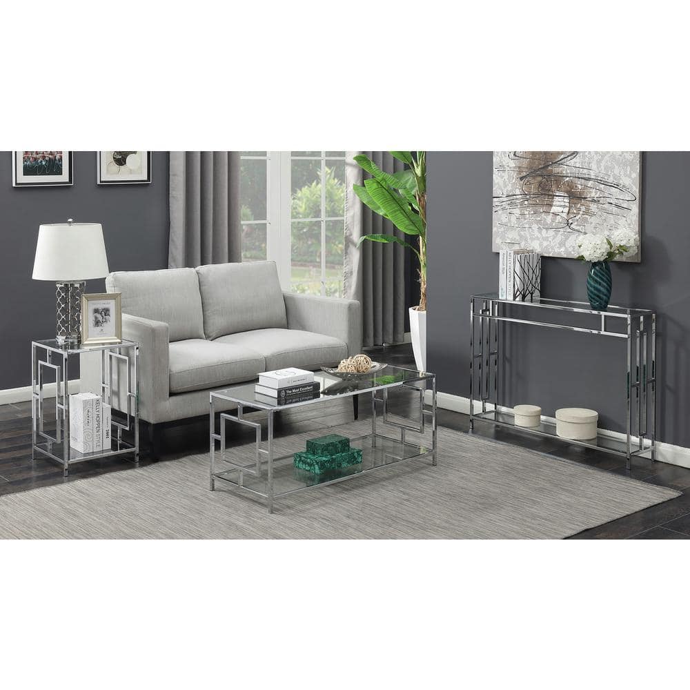 Town Square Chrome and Glass Coffee Table with Two Shelves