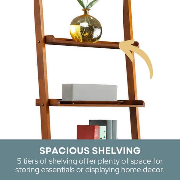 Convenience Concepts 72 in. Cherry Wood 5-shelf Ladder Bookcase with Open Back 8043391