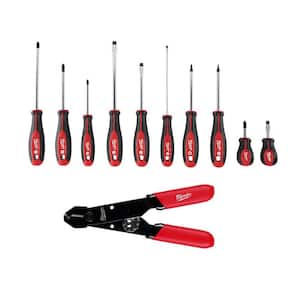 Screwdriver Set with 12-24 AWG Adjustable Compact Wire Stripper and Cutter (11-Piece)