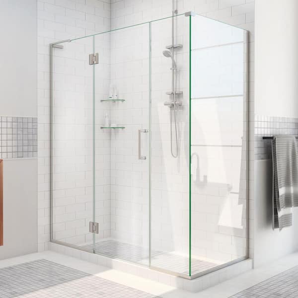 DreamLine Unidoor-X 46 in. W x 30-3/8 in. D x 72 in. H Frameless Hinged Shower Enclosure in Brushed Nickel