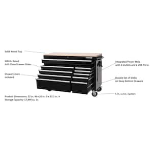 Modular Tool Storage 52 in. W Standard Duty Black Mobile Workbench Cabinet