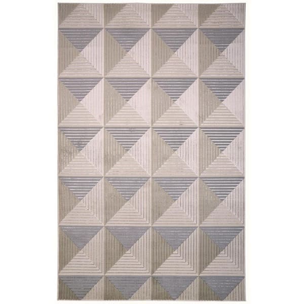 2 ft. x 8 ft. Gray, Ivory Geometric Area Rug