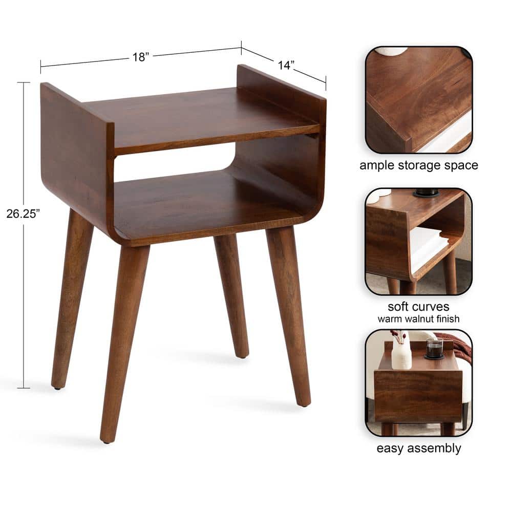 Walnut Brown Solid Mango Wood Mid-Century Side Table