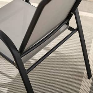 Mix and Match Black Steel Sling Outdoor Patio Dining Chair in Wet Cement (2-Pack)