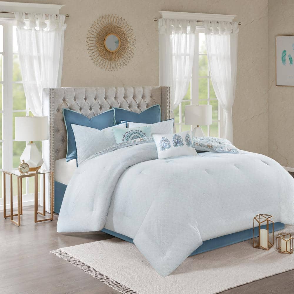 California King Blue Cotton Reversible Comforter Set