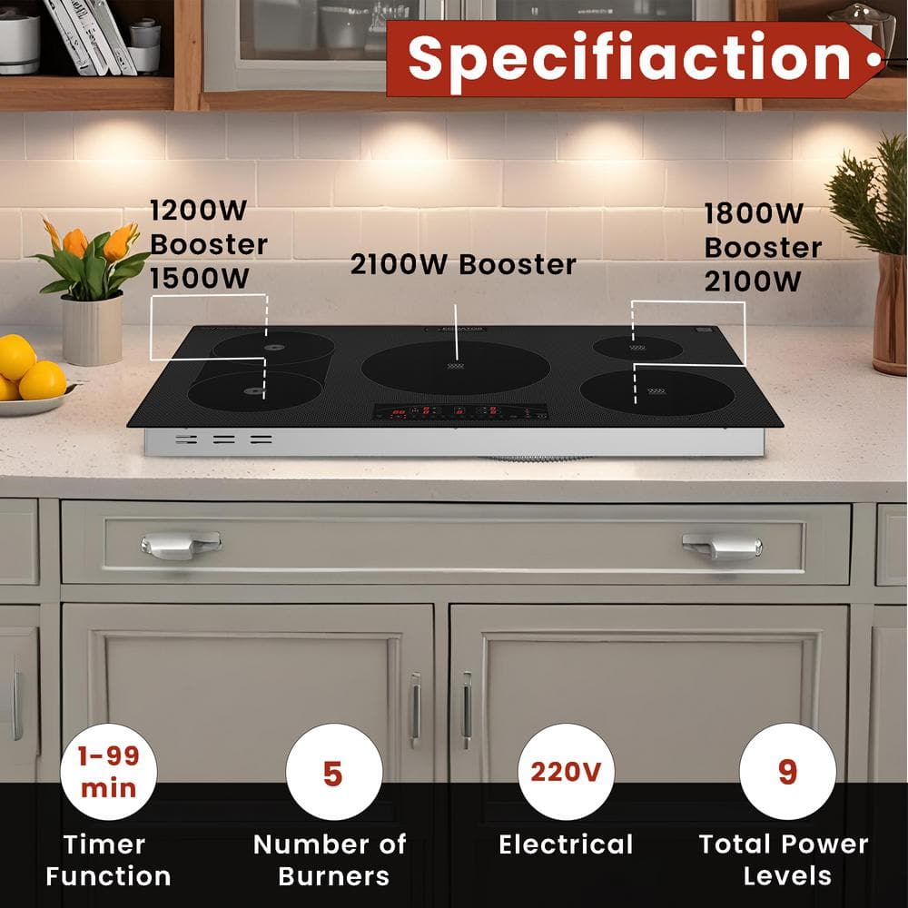 Equator Black Ceramic-Induction 36" 5 Burner Cooktop with Touch Control