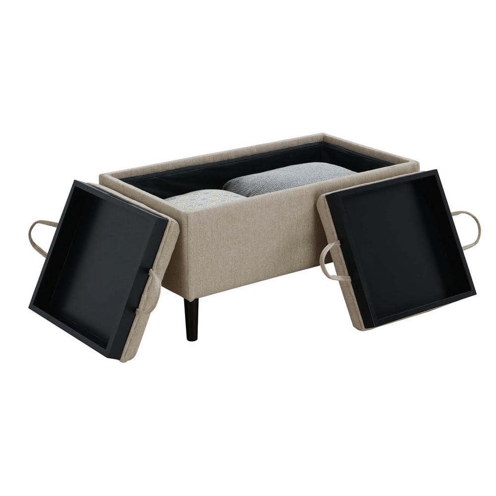 Soft Beige Fabric Magnolia Storage Ottoman with Reversible Tray Tops