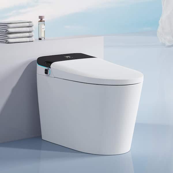 FAMYYT One-Piece Toilet 1.6/1.1 GPF Dual Flush Elongated Smart Toilet in White