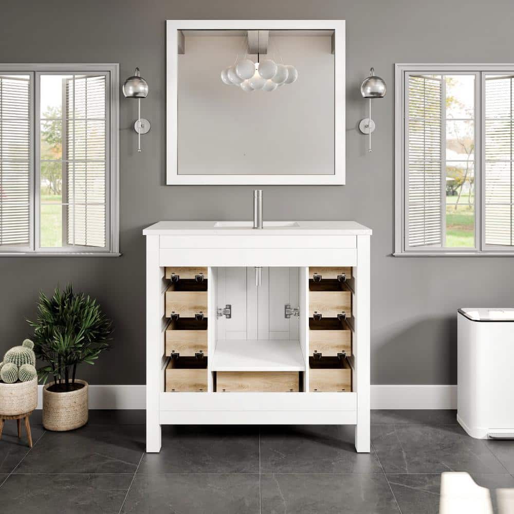 Eviva Hampton 36" White Vanity with Carrara Quartz Top
