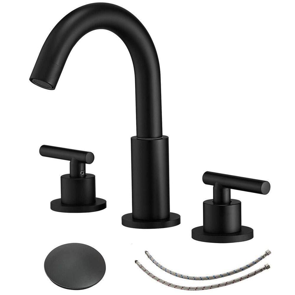 8 in. Widespread Double Handle Bathroom Faucet with Drain Kit Included and Spot Resistant in Matte Black price history on PriceWatchPro