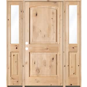 58 in. x 80 in. Rustic Alder Clear Low-E Unfinished Wood Right-Hand Inswing Prehung Front Door/Double Half Sidelites