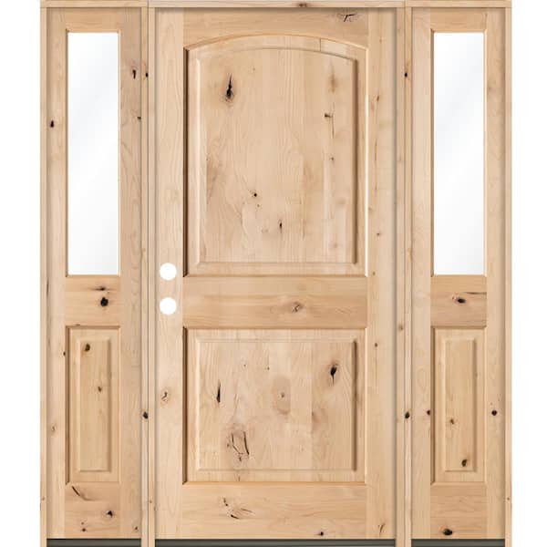 Krosswood Doors 58 in. x 80 in. Rustic Alder Clear Low-E Unfinished Wood Right-Hand Inswing Prehung Front Door/Double Half Sidelites