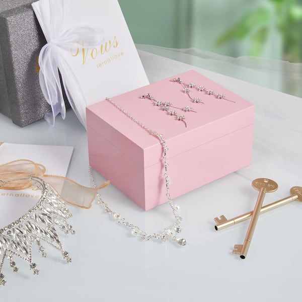 Small Pink Wood Decorative Keepsake Box with Hinged Lid WK1654