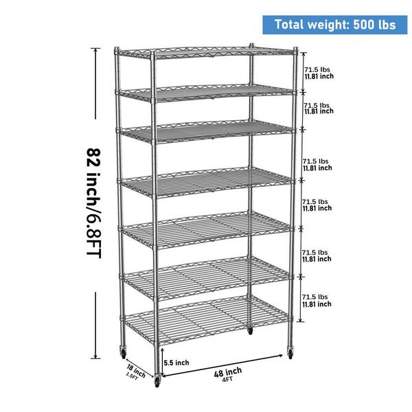 7 -Layer Chrome(Silver) Kitchen Shelf Metal Heavy-Duty Craft Free Standing  Storage Tool Cart Height Adjustable