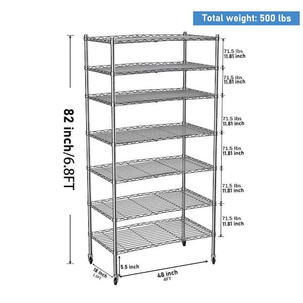 7 -Layer Chrome(Silver) Kitchen Shelf Metal Heavy-Duty Craft Free Standing  Storage Tool Cart Height Adjustable