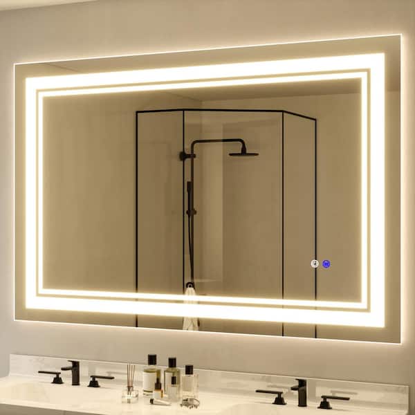 WOODSAM 55 in. W x 36 in. H Large Rectangular Frameless Anti-Fog LED Lighted Wall Bathroom Vanity Mirror with High Brightness