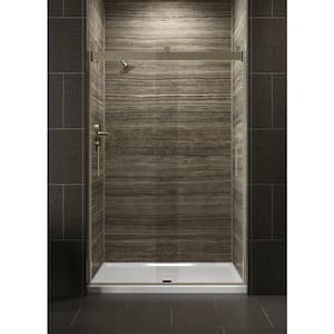 Levity 47.625 in. W x 74 in. H Frameless Sliding Shower Door in Bronze with Blade Handles