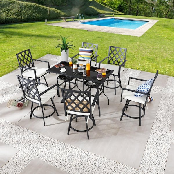 Patio Festival 8-Piece Metal Counter Height Outdoor Dining Set with Cream Cushions