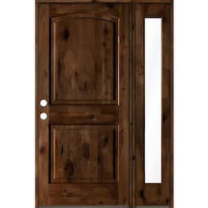 44 in. x 80 in. Alder 2-Panel Right-Hand/Inswing Clear Glass Provincial Stain Wood Prehung Front Door with Sidelite