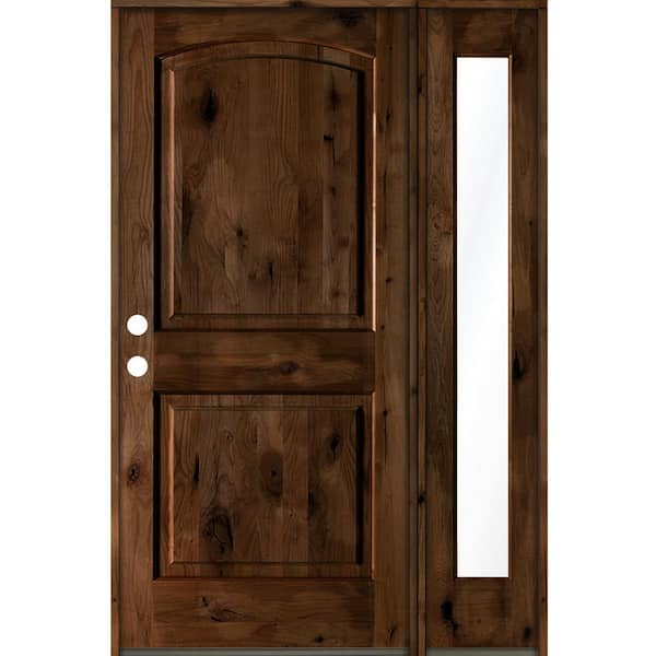50 in. x 80 in. Alder 2-Panel Right-Hand/Inswing Clear Glass Provincial Stain Wood Prehung Front Door with Sidelite