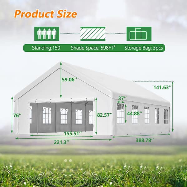 13 ft. x 26 ft. White Outdoor Party Tent with 3-Storage Bags and