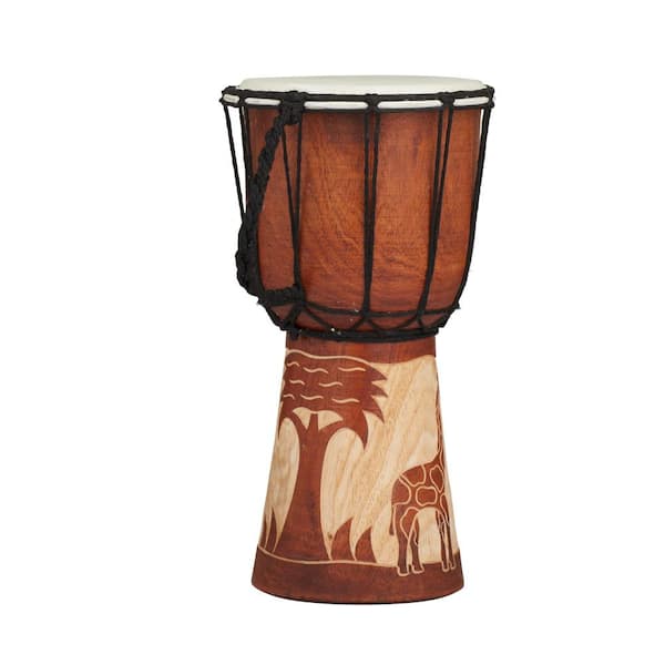 Litton Lane Brown Wood Handmade Djembe Drum Sculpture with Rope