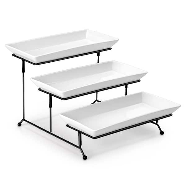 vancasso 12 in. White Cake Plates (Set of 3) Porcelain Serving Platter with Stand
