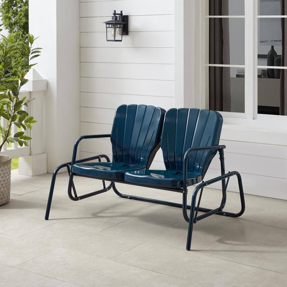 Navy Metal Two-Seat Outdoor Loveseat Glider