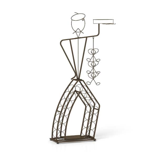 Tileon Unique Design Wine Bakers Rack with Storage Bottle, Wine Storage Home Bar for Liquor and Wine, Organizer-Brown